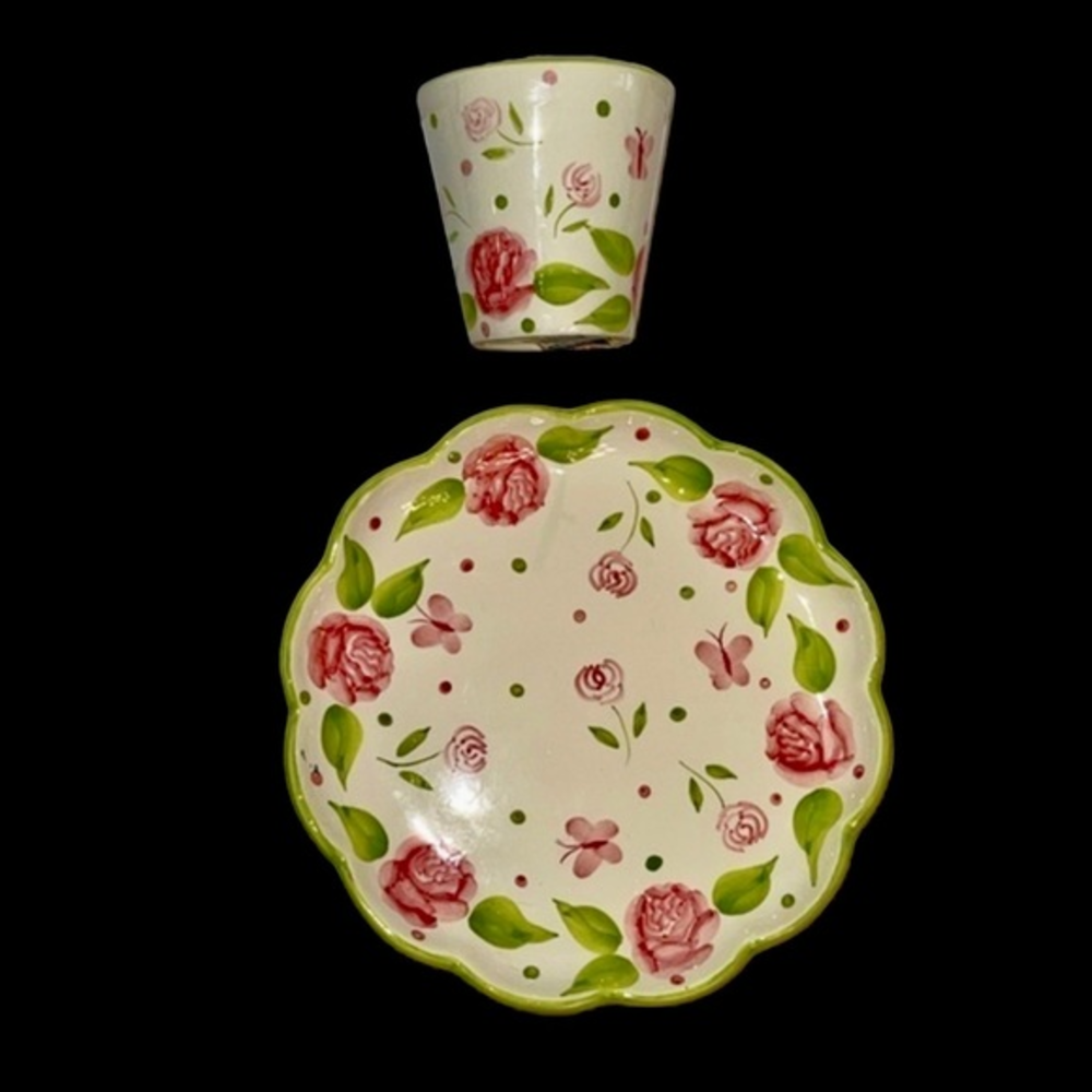Floral‎ Ceramic Plate with Matching Cup 8” Plate Decorative